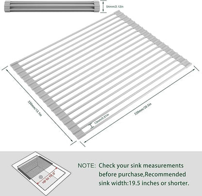 HANZENMA Roll Up Dish Drying Rack Over The Sink Kitchen Roll Up Sink Drying Rack Multipurpose Foldable Sink Drying Mat, Heat-Resistant, Anti-Slip & Anti-Rust Dish Rack for Kitchen, 20.5" x 13", Grey - Image 2