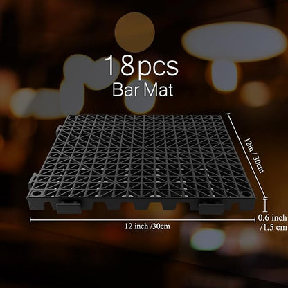 Tioncy 18 Pcs Bar Countertop Supplies Interlocking Mats 12 x 12 Inch Rubber Black Shelf Liners Bar Drying Coffee Non Slip Spills Mats for Bartending Home Cocktail Bars Restaurants - Image 2