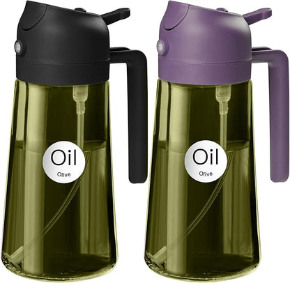 YARRAMATE 2Pcs 16oz/470ml Dark Green Oil Sprayer for Cooking with Stickers, Food-grade Premium 2 in 1 Olive Oil Dispenser Bottle for Kitchen Gadgets, Air Fryer, Salad, Frying, BBQ (Black&Purple) by YARRAMATE