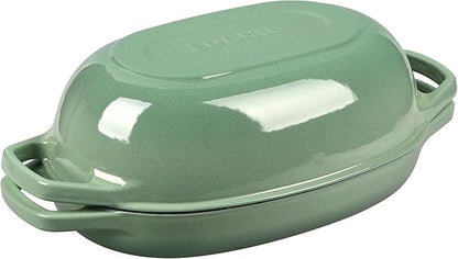 EDGING CASTING Enameled Cast Iron Oval Dutch Oven Pot with Lid, Dutch Oven for Sourdough Bread Baking, Bread Oven, Bread Dutch Oven, Oval Bread Pan, 5qt, Sage Green
