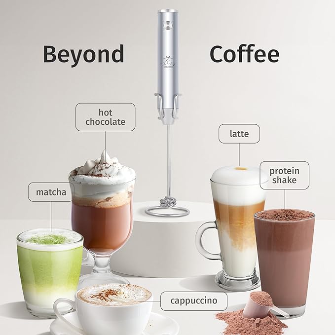 Zulay Kitchen Rechargeable Milk Frother Handheld Lux - Powerful 2-Speed Motor, Waterproof, 2000mAh Battery - Drink Mixer for Latte, Cappuccino, Matcha & Protein Powder - Pure Silver - Image 3