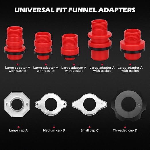 22-Piece No-Spill Coolant Filling Funnel Kit and Siphon Hose Pump, Radiator Coolant Filling Spill-Proof Funnel Kit with Adapters, Extensions, PVC Hose, Engine Oil Funnels, Towel for Universal Vehicle - Image 2