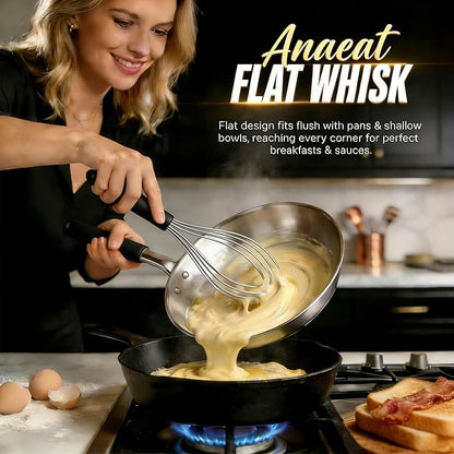 Anaeat Stainless Steel Kitchen Whisk Set of 4, Milk and Egg Beater Blender with Thick Wire for Whisking, Cooking, Baking, Beating and Stirring - 11'' Flat Whisk and 9''+11''+12'' Balloon Whisks - Image 4