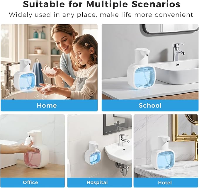 Automatic Foaming Soap Dispenser, 17oz/500ml Touchless Rechargeable with 4-Level Adjustable & IPX5 Waterproof - Level Display for Wall/Tabletop Use in Bathroom, Kitchen, White - Image 9