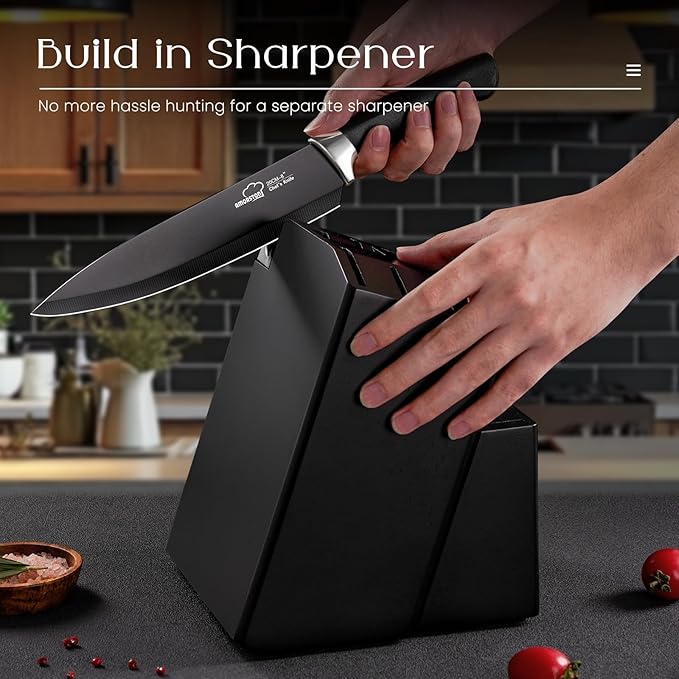 Knife Set, Amorston 21 Pieces Kitchen Knife Set with Block and Sharpener, Ultra-Sharp Knives Set with Ergonomic Handles, Black German Stainless Steel Knife Block Set, Dishwasher Safe - Image 5