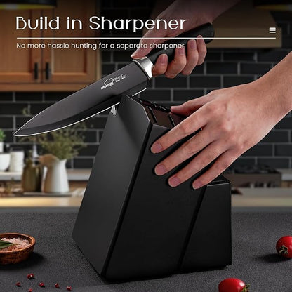 Knife Set, Amorston 21 Pieces Kitchen Knife Set with Block and Sharpener, Ultra-Sharp Knives Set with Ergonomic Handles, Black German Stainless Steel Knife Block Set, Dishwasher Safe - Image 5