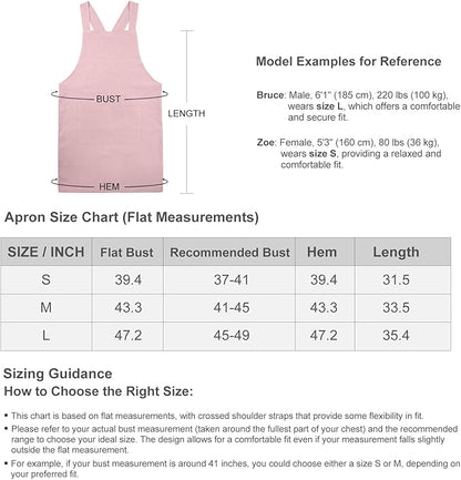 ELEZAY Aprons for Women with Pockets Plus Size Comfort Cross Back No Tie Cotton Linen Apron Pinafore
