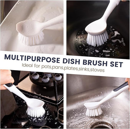 Dish Brush with Handle, Dish Scrub Brush with Built-in Scraper, Nylon Dish Scrubber, Kitchen Brushes for Dishes,Pots, Pans and Sinks 2 Pack - Image 6