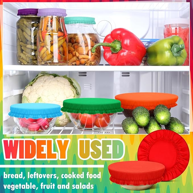 Patelai 10 Pcs Bowl Covers Reusable in 5 Size Stretch Cloth Fabric Elastic Food Storage Bowl Covers Bread Sourdough Lids for Proofing Food Fruits Leftover(Rainbow,Rainbow Style) - Image 3