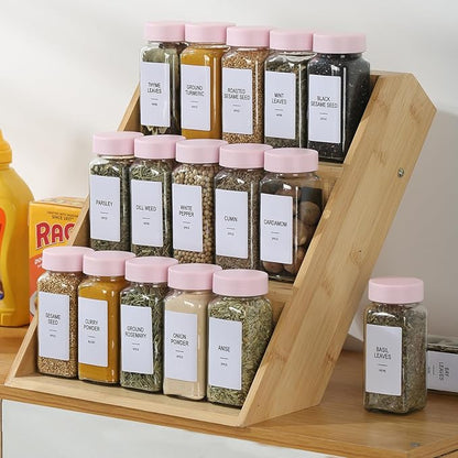 24 Glass Spice Jars with Labels, Spice Jar Set, 4oz Seasoning Containers, Spice Containers with Pink Airtight Lids and Shaker Lids, Square Empty Spice Bottles, 492 Labels, 1 Funnel - Image 5