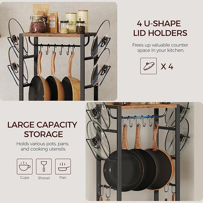 MAHANCRIS 4-Tier Pot Rack, Pots and Pans Organizer for Kitchen, Lid Organizer Rack with U-Shaped Lid Holders, Kitchen Storage Shelf for Standing Cookware, Rustic Brown and Black POHR3001 - Image 8