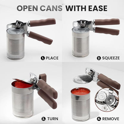 Zulay Kitchen Heavy Duty Stainless Steel Can Opener Manual with Bottle Opener - Rust Proof Manual Can Opener With Turn Knob & Comfy Soft Grip Handles - Brown - Image 6