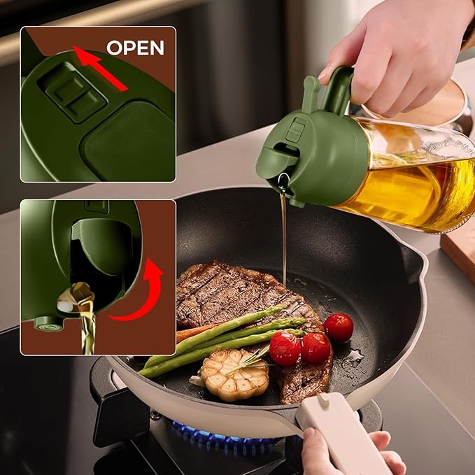 YARRAMATE 2Pcs 16oz/470ml Glass Olive Oil Sprayer for Cooking with Stickers, 2 in 1 Oil Dispenser for Kitchen Gadgets, Food Grade Premium Spray Bottle for Salad, BBQ (Black&OliveGreen) - Image 7