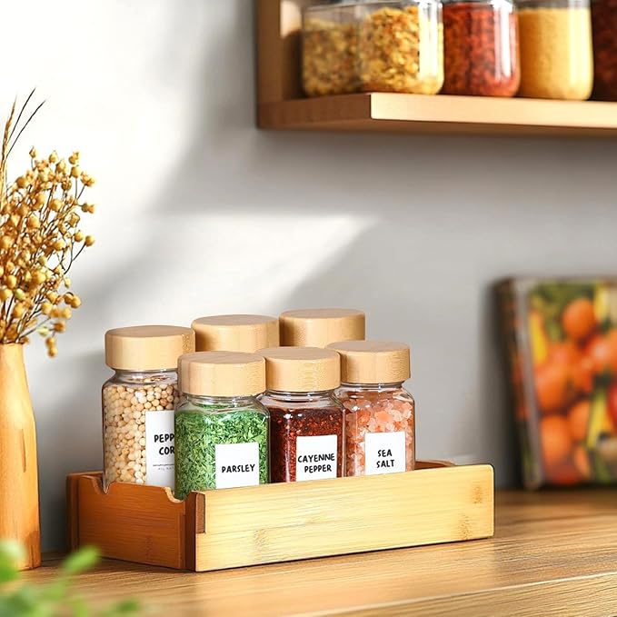 ComSaf 4 oz 6Pcs Glass Spice Jars with Label, Empty Spice Containers with Bamboo Lids, Square Seasoning Containers Trial and Supplement Set, Small Seasoning Bottles for Salt, Herbs, Sugar, Pepper - Image 7
