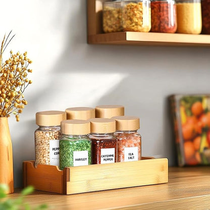 ComSaf 4 oz 6Pcs Glass Spice Jars with Label, Empty Spice Containers with Bamboo Lids, Square Seasoning Containers Trial and Supplement Set, Small Seasoning Bottles for Salt, Herbs, Sugar, Pepper - Image 7