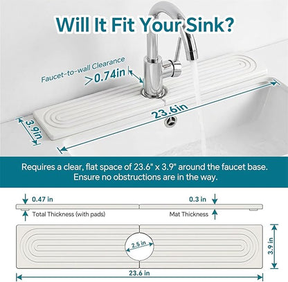 Stone Faucet Mat for Kitchen Sink-Diatomite Drying Stone Mat& Sink Protector,Quick Dry Water Absorbing Stone Tray ,Sink Splash Guard for Kitchen Counter & Bathroom Counter(White, 23.6"X3.9") - Image 2