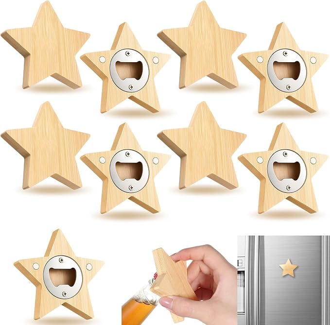 Vesici 24 Pcs Magnetic Bottle Opener 2.5in DIY Bamboo Star Shape Beer Openers Wooden Fridge Magnet Refrigerator Sticker Gift for Beer Lover Wedding Guest Kitchens Bars Parties by Vesici
