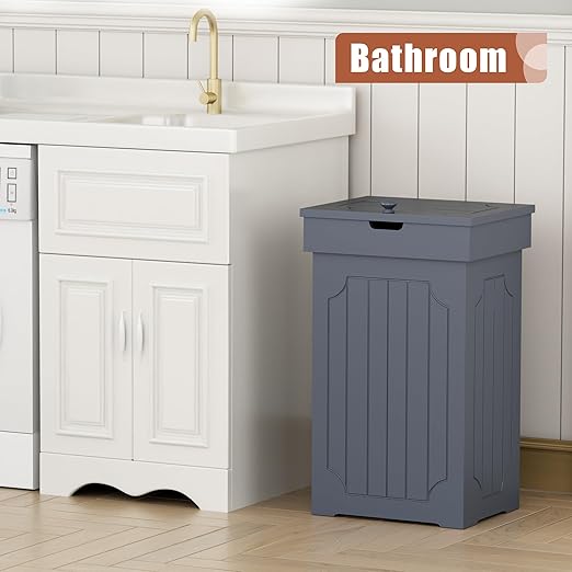Function Home Trash Can Cabinet, 13 Gallon Kitchen Garbage Can, Wood Recycling Trash Bin, Freestanding Dog Proof Trash Can, Farmhouse Trash Cabinet with Lid for Home Kitchen Bathroom, Grey - Image 3