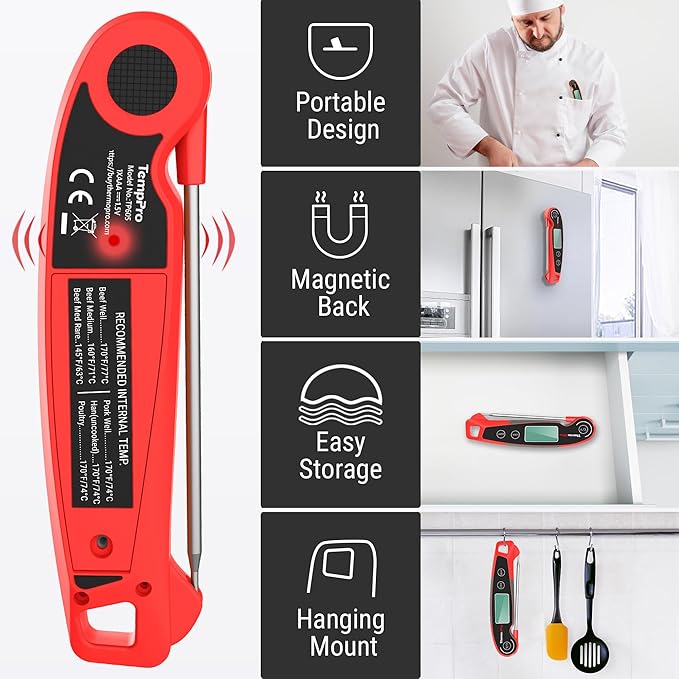 TempPro TP605 Instant Read Meat Thermometer for Cooking, Waterproof Digital Food Thermometer with Large Backlit LCD, Kitchen Thermometer for Grilling, Smoking & Candy Making (Previously ThermoPro) - Image 7
