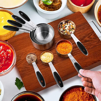 Measuring Cups & Spoons Set of 16, BOBIPRO Stainless Steel 8 Nesting Measure Cups Set & 7 double-sided Magnetic Measuring Spoons Set & 1 Leveler for Dry and Liquid Ingredient - Image 4