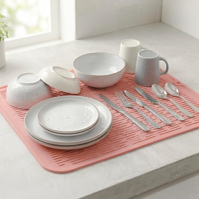 MicoYang Silicone Dish Drying Mat for Multiple Usage,Easy clean,Eco-friendly,Heat-resistant Silicone Mat for Kitchen Counter or Sink,Refrigerator or Drawer Liner Pink XL 18 inches x 16 inches - Image 6