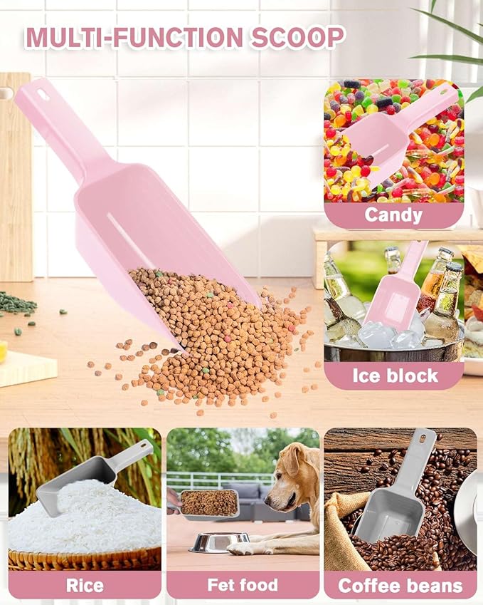 2 Cup Dog Food Scoop(2 Pack), Plastic Pet Food Scoop with Measuring Lines for Accurate Pet Food Portions,Dishwasher Safe (Grey and Pink) - Image 5