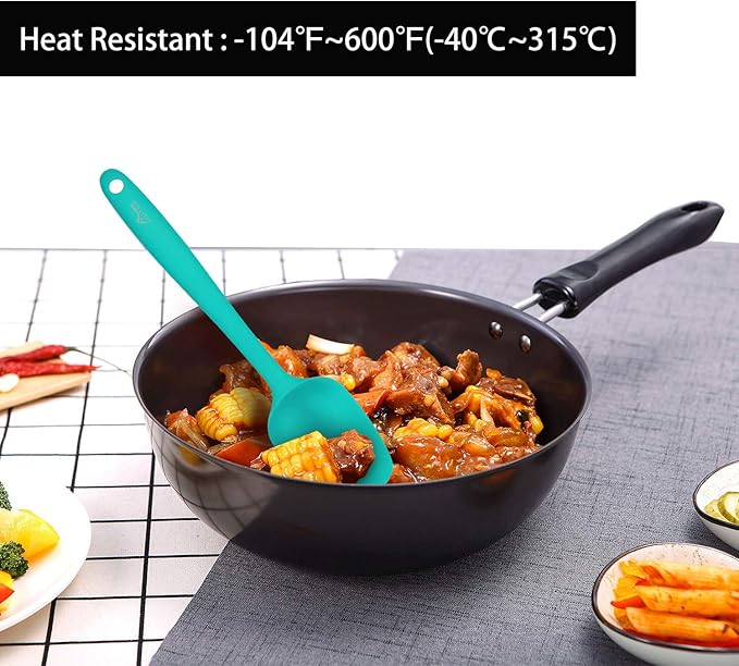 HOTEC Heat Resistant 600℉ Food Grade Silicone Rubber Spatula Set for Baking, Cooking, and Mixing Non Stick Dishwasher Safe BPA-Free Multicolor Set of 5 - Image 4
