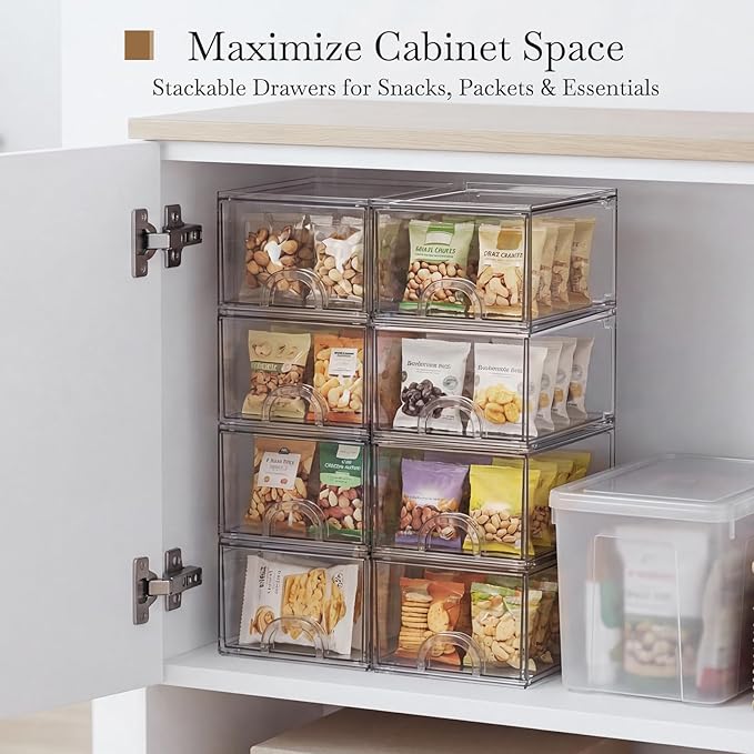 8 Pack Small Clear Stackable Acrylic Storage Boxes Storage Drawers, Storage Organizer, Clear Plastic Makeup Organizer, Ideal for Vanity, Cabinet, Desk Organization - Image 5
