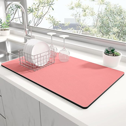 Rnivvi Dish Drying Mat for Kitchen Counter, 12 x 19" Super Absorbent Drainer Pad Easy Clean Dish Rack Pad, Non-Slip Heat Resistant Coffee Bar Mats for Coffee Machine Station Accessories, Rose Pink by Rnivvi