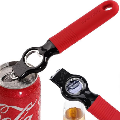 2-Pack Magnetic Beer Bottle Opener & Soda Can Opener, 2-in-1 Bottle Opener and Can Tab Opener Tool for Bartender, Long Nails, Arthritis, Seniors, Silicone Handle with Build in Magnet - Red by DUNLAGUE