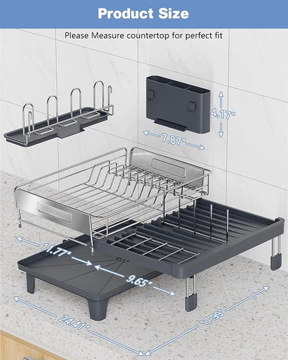 Expandable Dish Drying Rack, Dish Racks for Kitchen Counter, Stainless Steel 304, Flip-Top Retractable Plate, Multi-Directional Adjustable Dish Rack, Space Saving Large Drying Rack Kitchen, Gray - Image 7
