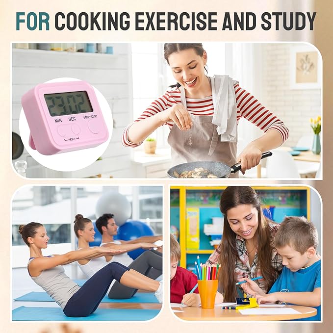 Weewooday 24 Pcs Digital Kitchen Timer Magnetic Timer Bulk On/Off Switch Minute Second Count up Countdown Loud Alarm for Exercise Cook Baking (Vivid Color) - Image 7