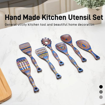 Gudamaye Pakkawood Wooden Cooking Utensils Set 7-Piece-Wooden Spoons for cooking, Wooden Utensil set with Ergonomic Non-Slip Handles, Heat-Resistant & Stylish Cooking Spoons, Non-Stick Spoon - Image 7