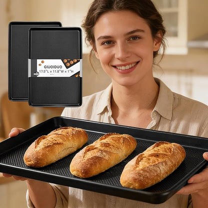 2-Pack Commercial & Home Baking Sheet Pans - Heavy Duty Nonstick Carbon Steel Cookie Trays, Warp-Resistant Oven Pans for Baking, Roasting & Sheet Pan Meals (17.5x11.8 Inch) - Image 6