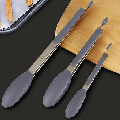 HOTEC Premium Stainless Steel Locking Kitchen Tongs with Silicon Tips, Set of 3-7", 9" and 12" (Grey) - Image 8