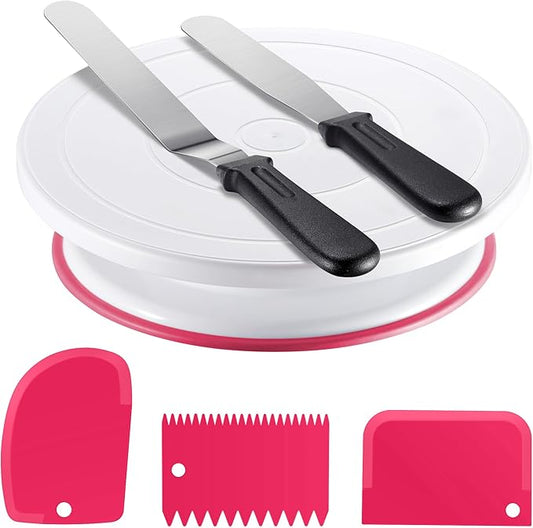 Kootek Cake Decorating Kit Baking Supplies Set Cake Turntable with 2 Frosting Straight Angled Spatula 3 Icing Smoother Scrapers Baking Accessories Tools for Beginners and Pros, Mother's Day, Pink by Kootek