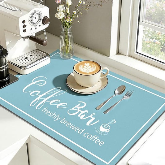 Findosom Dish Drying Mat, 12"x 20" Super Absorbent & Hide Stain Coffee Mat, Cuttable Drying Mat for Kitchen Counter, Coffee Bar Accessories, Under Dish Rack, Coffee Maker, Espresso Machine, Blue by Findosom