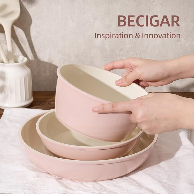 BECIGAR 8PCS Ceramic Cookware,Nonstick Ceramic Pan, Removable Handle Pots and Pans Set, Stackable Pan Set, Nonstick Pots and Pans Set Non Stick pot(Pink) - Image 5