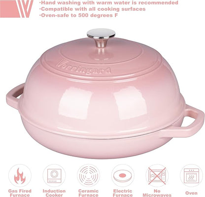 VORRINGARD Enameled Cast Iron Dutch Oven Pot with Lid, Bread Oven for Sourdough Bread Baking, Dutch Ovens with Bread Proofing Basket& Baking Supplies Set, 6 Quart, Pink