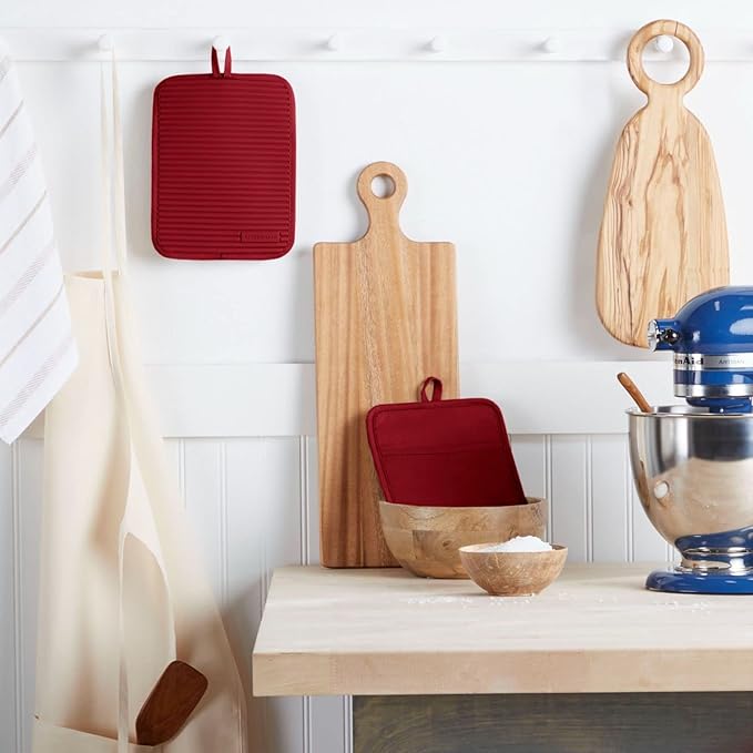 KitchenAid Ribbed Soft Silicone Pot Holder 2-Pack Set, Smoked Paprika Red, 7"x9" - Image 2