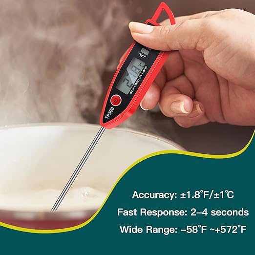 Copkim 3 Pcs Instant Read Meat Thermometer with Long Probe 9.65 Inch Kitchen Cooking Food Candy Waterproof Digital Thermometer for BBQ Water Milk Yogurt Liquid (Pointed,Black,White,Red) - Image 4
