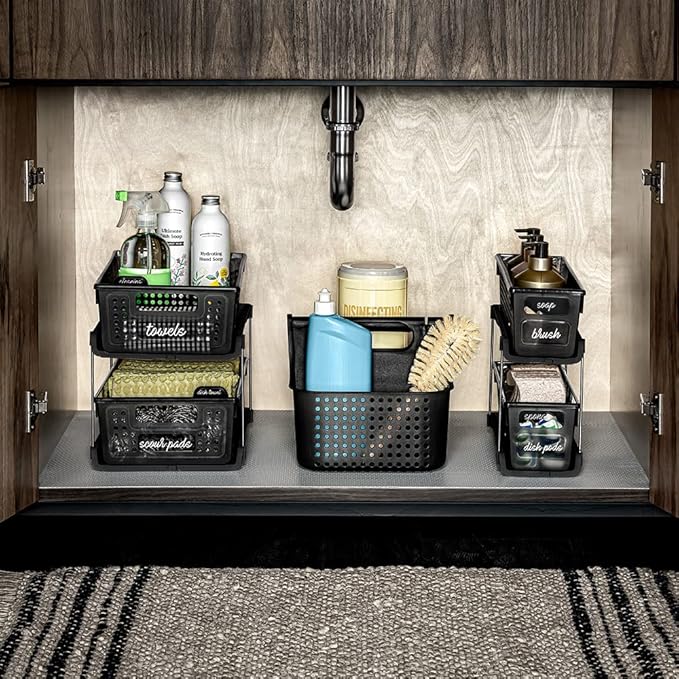 madesmart Antimicrobial 2-Tier Organizer Multi-Purpose Slide-Out Storage with Handles and Dividers for Home and Bath, Pack of 1, Carbon - Image 2