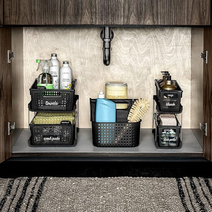 madesmart Antimicrobial 2-Tier Organizer Multi-Purpose Slide-Out Storage with Handles and Dividers for Home and Bath, Pack of 1, Carbon - Image 2