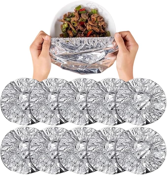 Ouliget Repeatable Film Insulation Cover,Aluminium Foil Elastic Food Bowl Storage Covers,Food Fresh Keeping Bags for Sandwich Wraps Burritos BBQ Cooking Storing Food,10 Pieces by OULIGET