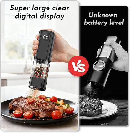 Upgraded Larger Capacity Electric Salt and Pepper Grinder Set Rechargeable with Digital Display, Refillable Electric Pepper Grinder Mill Set with Light & Ceramic Core, Adjustable Coarseness - Image 2