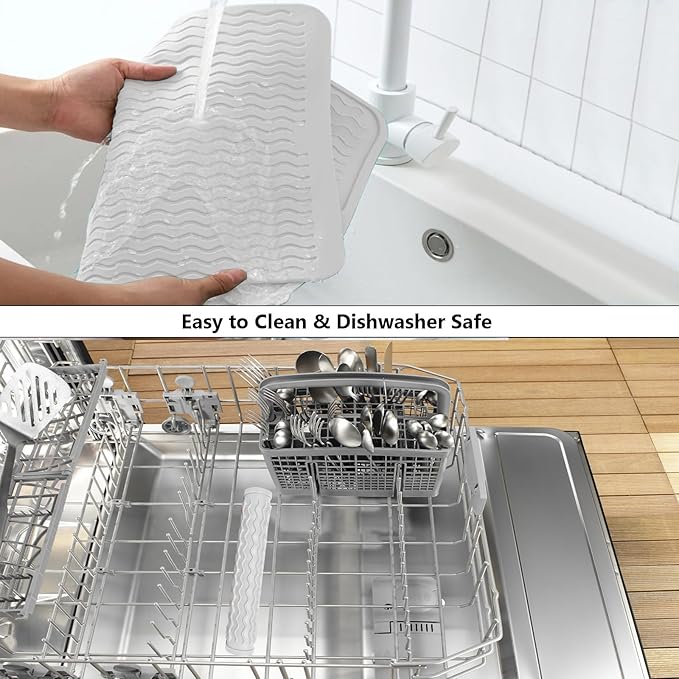 ZLR Silicone Dish Drying Mat 12" x 12" Square - Small Heat Resistant Trivet & Countertop Protector for Air Fryer, Coffee Maker - Waterproof Kitchen Drain Pad for Cups, Fruit (Milk White) - Image 8