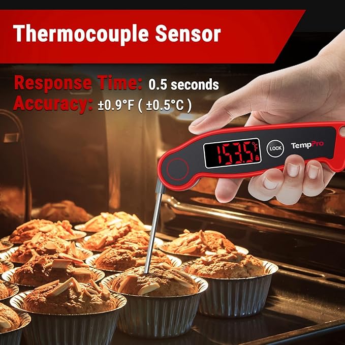 TempPro TP19 Waterproof Digital Meat Thermometer for Grilling with Ambidextrous Backlit & Thermocouple Instant Read Kitchen Cooking Food Thermometer for Candy Oil BBQ Smoker (Previously ThermoPro) - Image 2