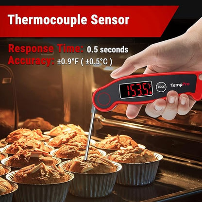 TempPro TP19 Waterproof Digital Meat Thermometer for Grilling with Ambidextrous Backlit & Thermocouple Instant Read Kitchen Cooking Food Thermometer for Candy Oil BBQ Smoker (Previously ThermoPro) - Image 2