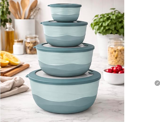 Pera Mixing Bowls with Lids Set, 8 Piece (4 Bowls + 4 Airtight Lids), BPA Free Nesting Kitchen Bowl Set for Mixing & Food Storage, Microwave & Dishwasher Safe (Blue)