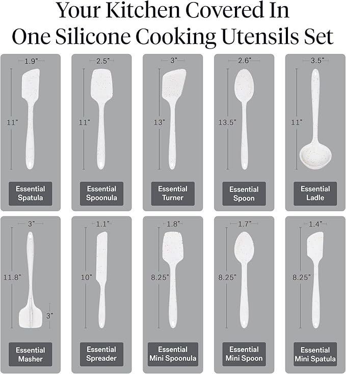 GIR: Get It Right 10-Piece Silicone Essentials Kitchen utensils set - Ladle, Spatula, Flip, Spoon & Spoonula - Non toxic cooking utensils for Nonstick Cookware, Cooking and Baking - Confetti - Image 3